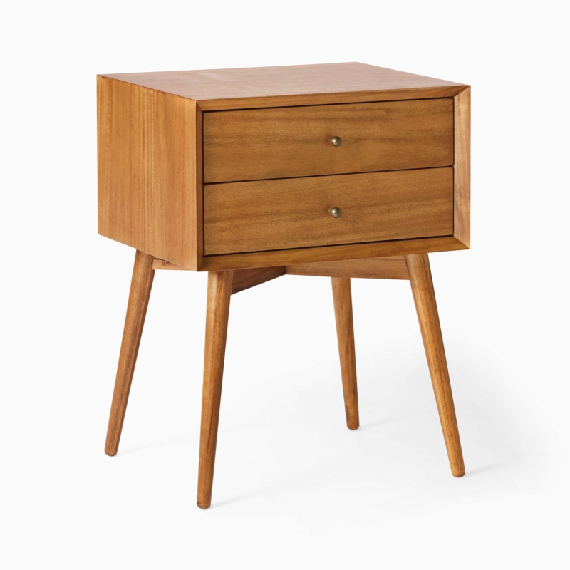 Nightstand Mid-Century Acorn Tapered Legs Three-Drawer Bedroom Storage