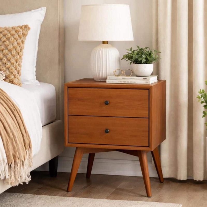 Nightstand Mid Century Modern Mahogany Splayed Legs Round Knobs