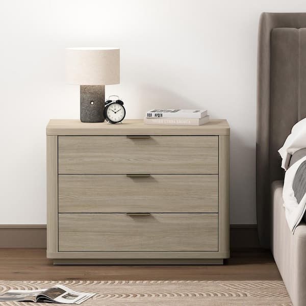 Nightstand Mid-Century Modern Natural Wood Two Drawers Splayed Legs