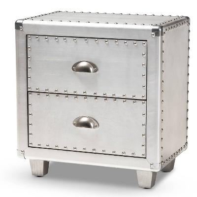 Nightstand: Mid-Century Modern Silver with Tapered Wooden Legs
