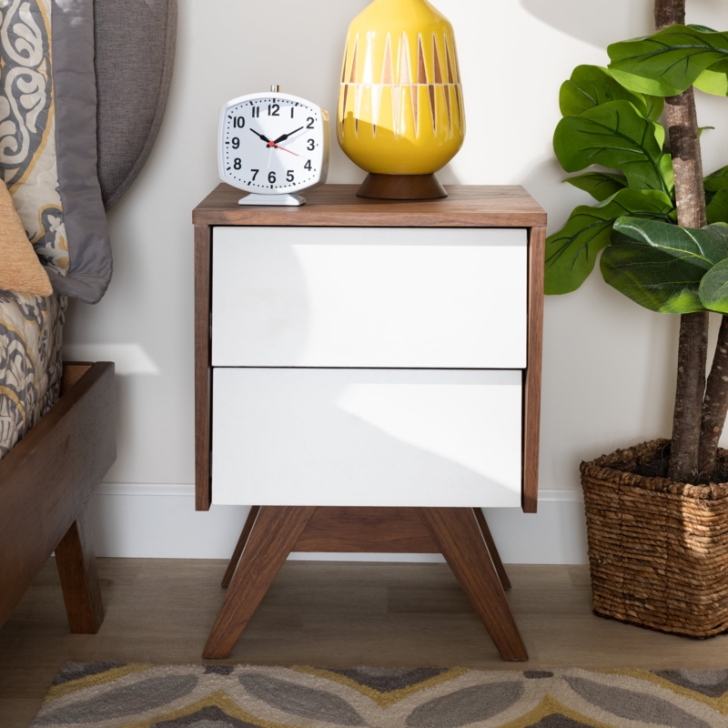 Nightstand Mid Century Modern Walnut Two Tone Cutout Handles