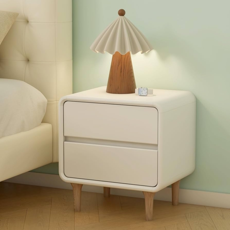 Nightstand Mid Century White Splayed Tapered Legs Recessed Pulls