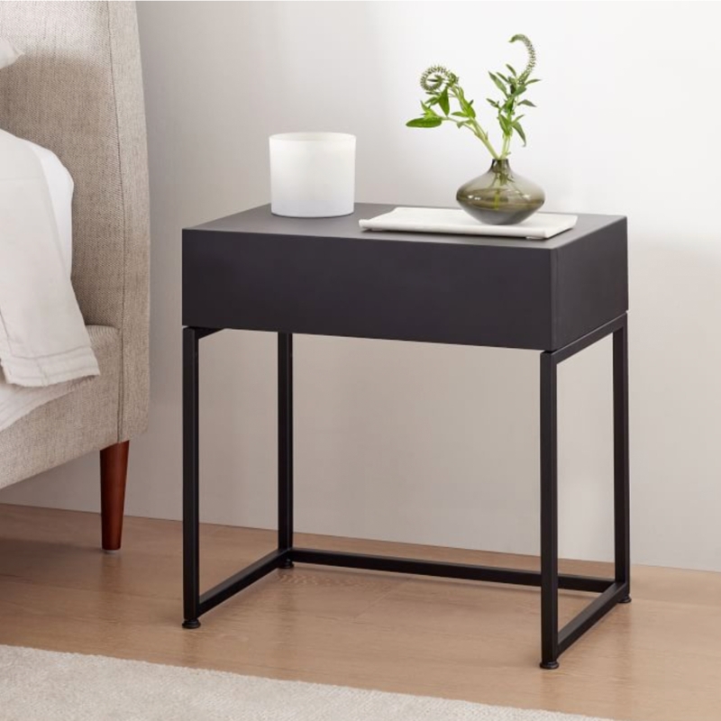 Nightstand Minimalist Matte Black Finish with Two-Tier Storage