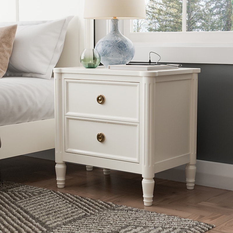 Nightstand Minimalist White Handleless Drawers Tapered Legs