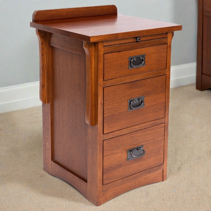 Nightstand Mission Style Warm Brown Cup Pulls Three Drawers Tray