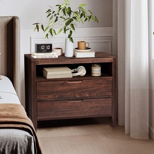 Nightstand Mixed Material Frame Brown Wood Black Metal Bar Pulls