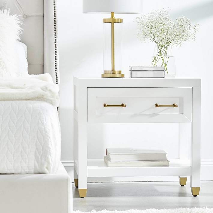 Nightstand Modern Matte White One Drawer Integrated Shelf