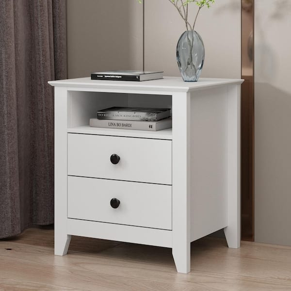 Nightstand Modern White Cutout Handles Open Shelf