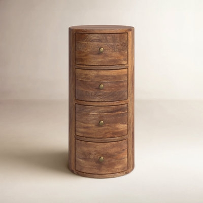 Nightstand, Narrow Four Drawers Rustic Wood Farmhouse Bedside Chest