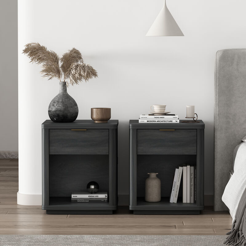 Nightstand Narrow Profile Single Drawer Open Shelf Transitional Style
