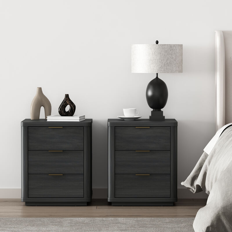 Nightstand Narrow Profile Three Drawers Metallic Knobs Transitional
