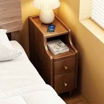 Nightstand Narrow Silhouette Tray Top Gold Capped Feet Two Drawers