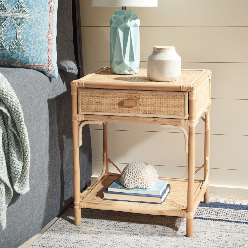 Nightstand Natural Fiber Wrap Woven Texture Textured Cream Accent