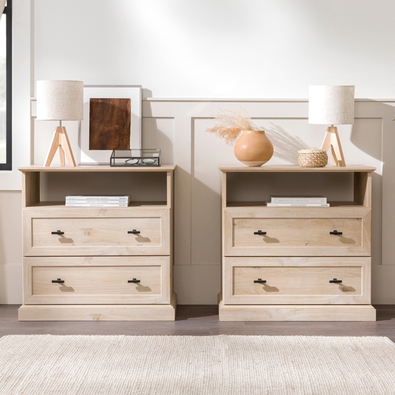 Nightstand Natural Finish Cup Pull Hardware Modern Farmhouse