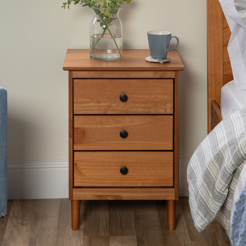 Nightstand Natural Wood Finish Shaker Drawers Tapered Legs