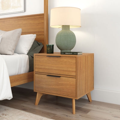 Nightstand Natural Wood Single Cutout Handle Open Shelf Square Legs