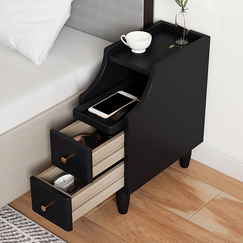 Nightstand, Notch Handles Matte Black Minimalist Bedside Storage