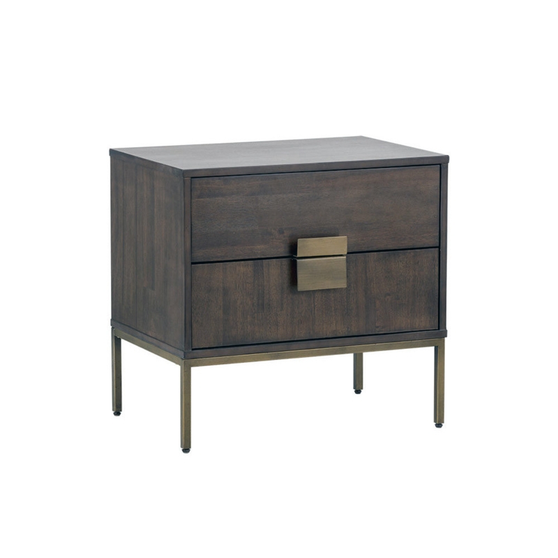 Nightstand Open Shelf Design Brass Metal Frame Dark Mango Wood