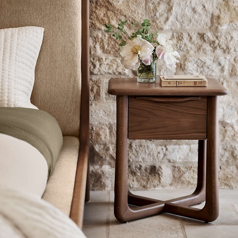 Nightstand, Open Shelving Dark Brown Wood Minimalist Bedside Table