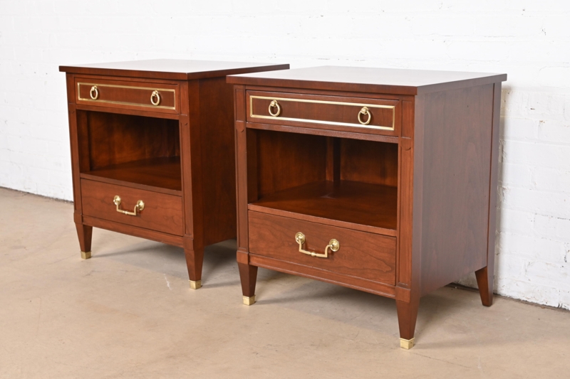 Nightstand Pair Fluted Stiles Brass Sabots Cherry Wood Toned Traditional