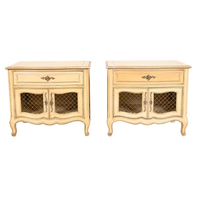 Nightstand Pair French Provincial Cream Lacquered Finish Cabriole Legs