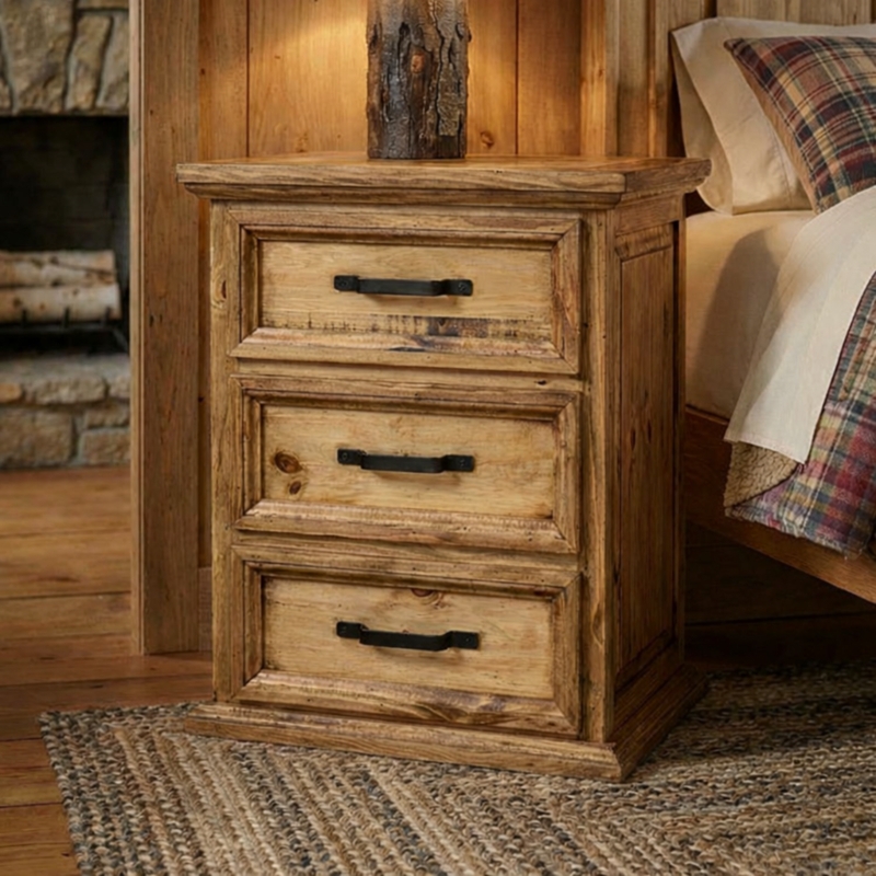 Nightstand Pair Weathered Gray Finish Two Drawers Rustic Farmhouse Style