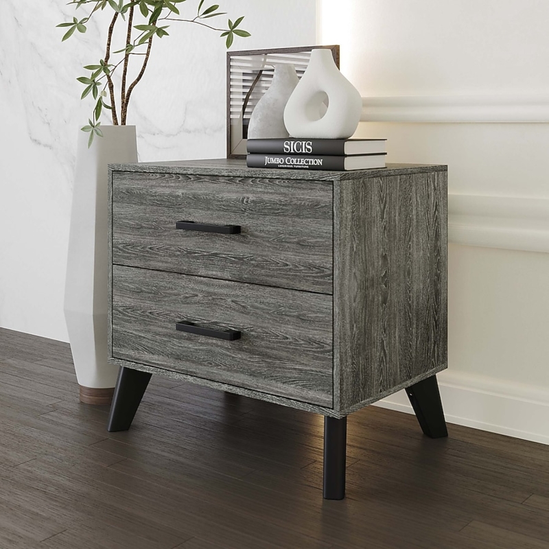 Nightstand Recessed Panels Square Legs Knob Pulls Classic Transitional