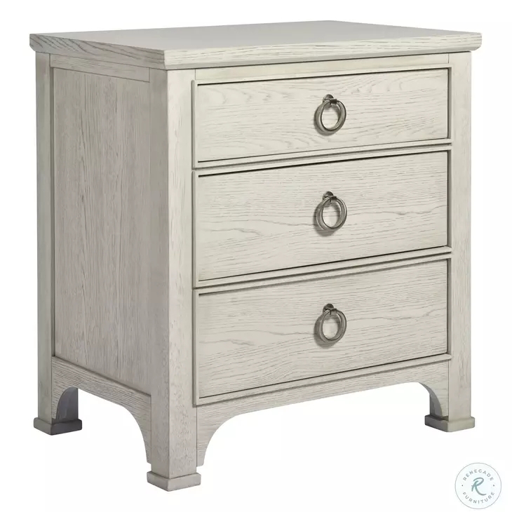 Nightstand Ring Pulls Whitewashed Finish Ivory Bedside Table