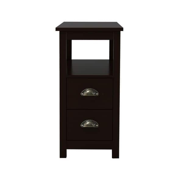 Nightstand, Round Knobs Dark Wood Open Shelf Bedside Table