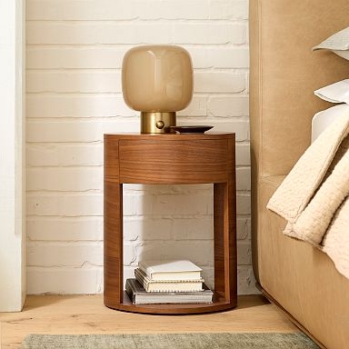 Nightstand Round Silhouette Tripod Tapered Legs Medium Brown Wood