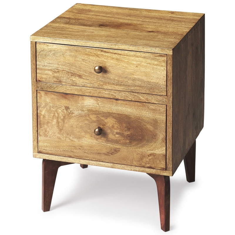 Nightstand Rounded Wood Bedside Table Two Drawers Tapered Flared Legs