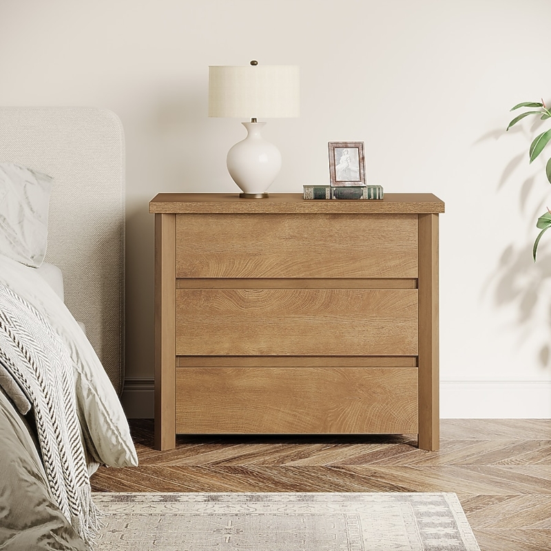 Nightstand Rustic Brown X Brace Sides Three Drawers Farmhouse Storage