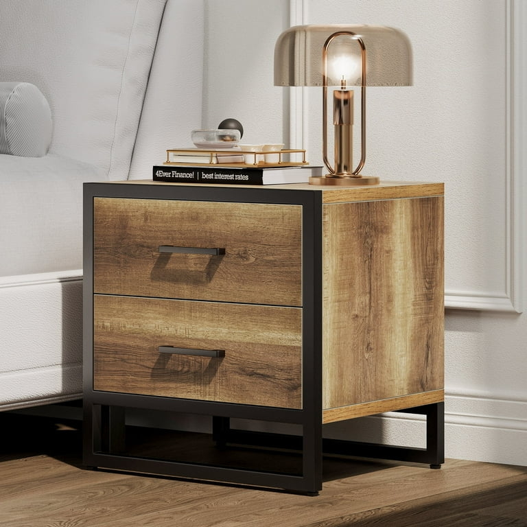 Nightstand: Rustic Wood and Metal End Table with X-Cross Frame
