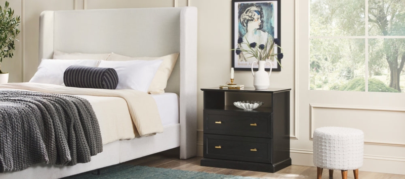 Nightstand Rustic Wood Tone Two Drawers Open Cubby Shelf Farmhouse
