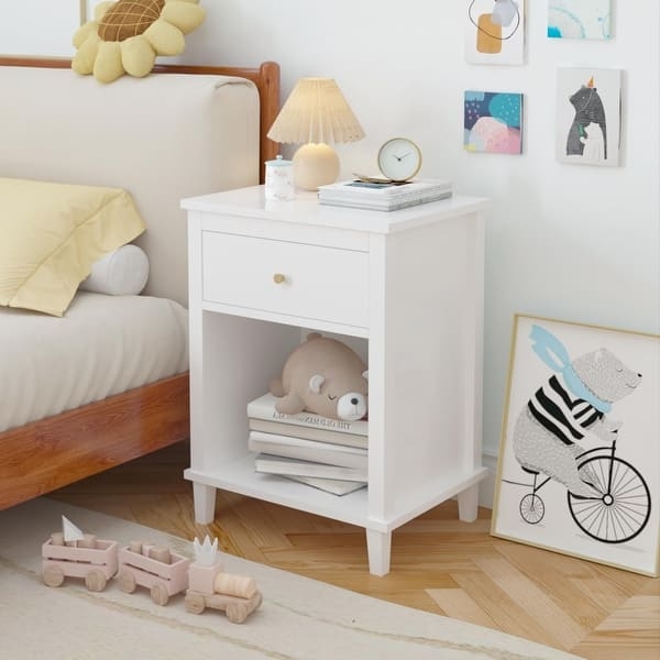 Nightstand Scandinavian One Drawer Rectangular Cutout Pull Tapered Legs