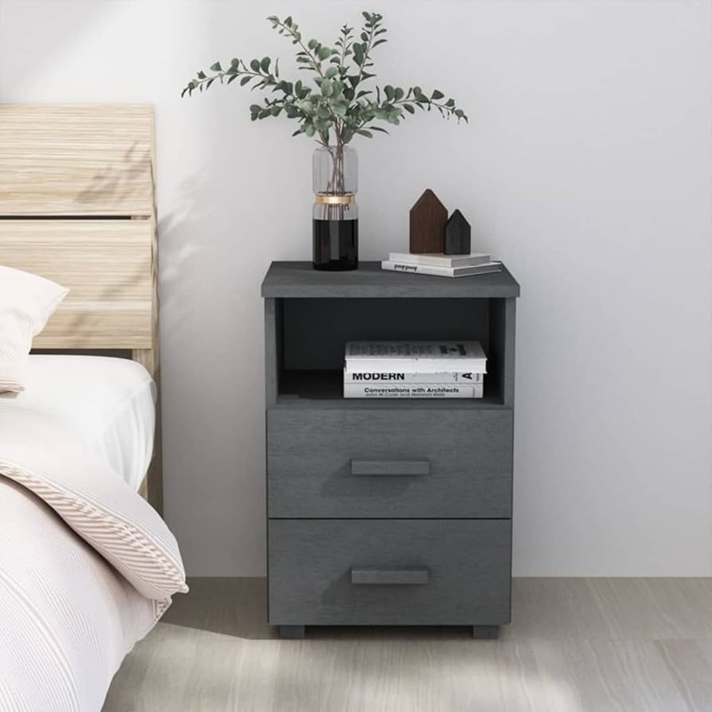 Nightstand Scandinavian Style Recessed Base Handleless Wood Grain