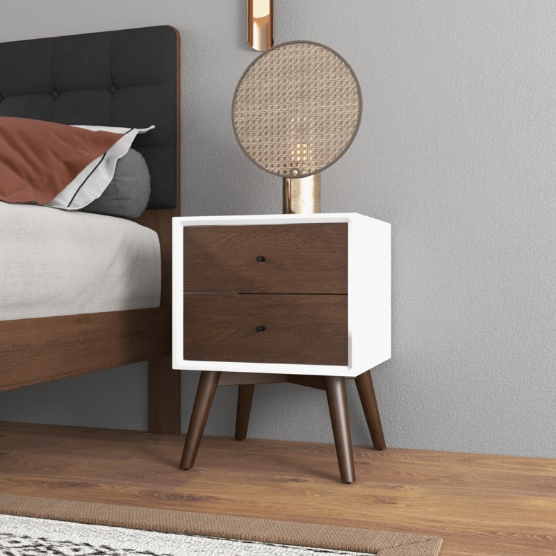 Nightstand Scandinavian Walnut Frame Contrast Drawer Fronts Splayed Legs