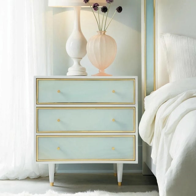 Nightstand Sea Glass Finish Translucent Panels Coastal Set