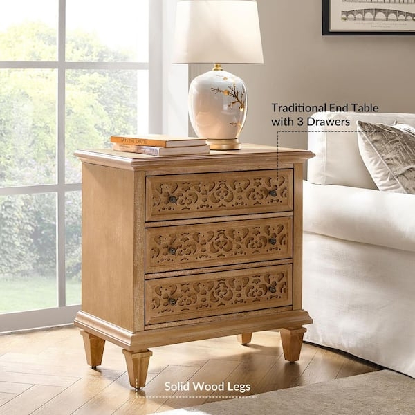 Nightstand Seadrift Finish Fretwork Drawers Transitional Style