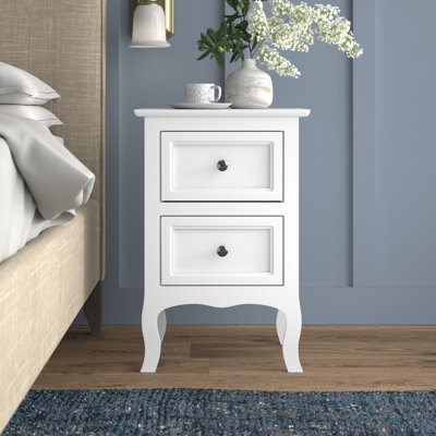 Nightstand Set Cream Finish Two Drawers Dark Knob Hardware