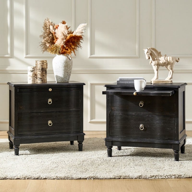 Nightstand Set Espresso Finish Integrated Outlets USB Ports