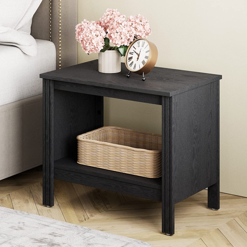 Nightstand Set of 2 Wood Grain Drawer Metal Legs