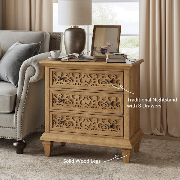 Nightstand Set Seadrift Finish Fretwork Detail Tapered Legs Grey