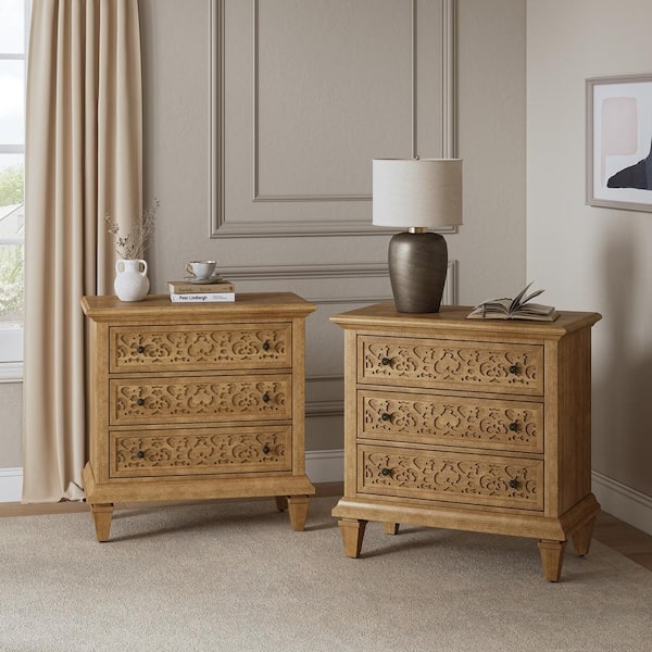 Nightstand Set Seadrift Fretwork Overlay Built In Outlets