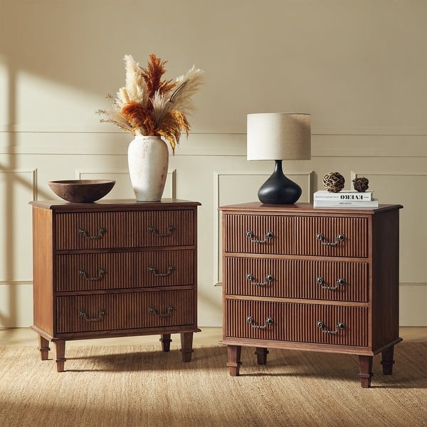 Nightstand Set Traditional Cherry Fluted Drawers Wood Toned