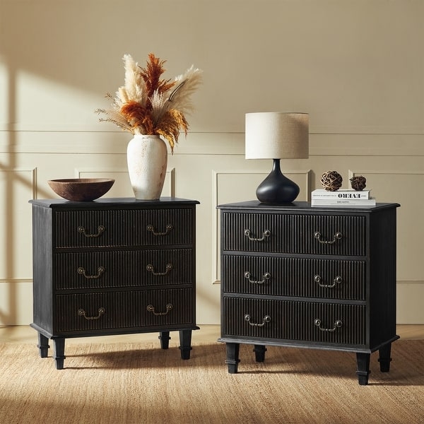 Nightstand Set Transitional Cherry Tapered Legs Fluted Fronts