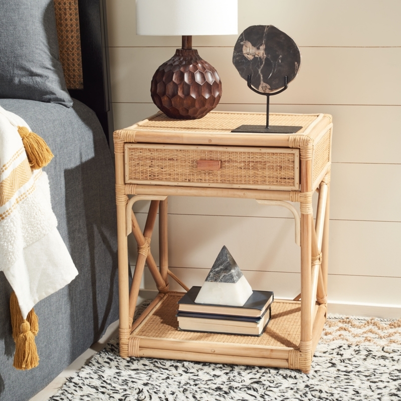 Nightstand Single Drawer Open Shelf Two Tone Design Coastal Bedside