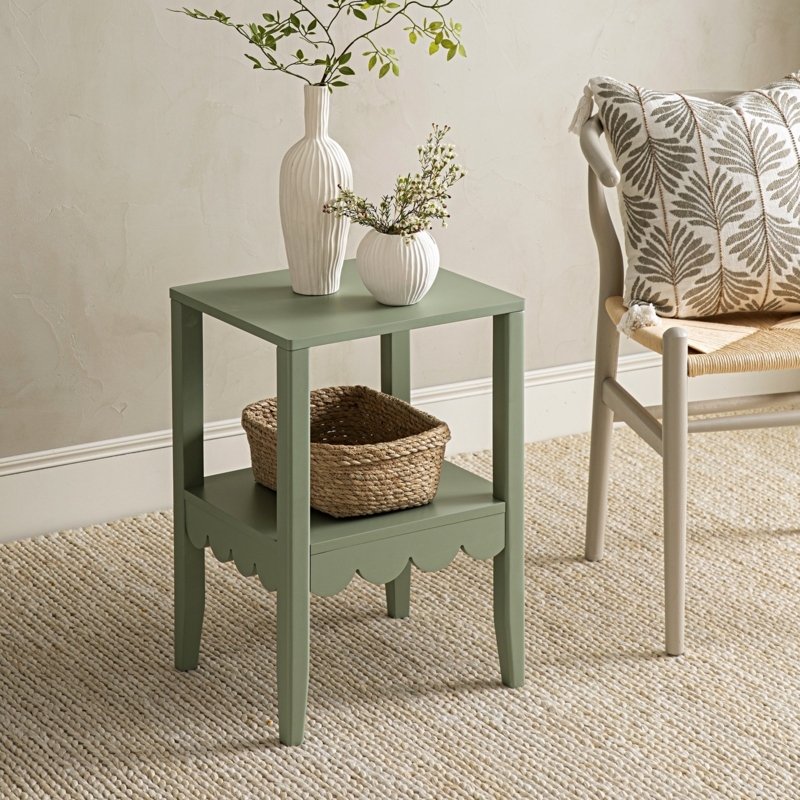 Nightstand Single Drawer Sage Green Scalloped Edge Nightstand Decor
