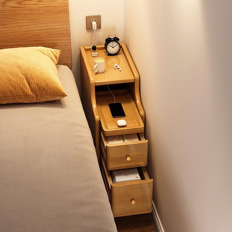 Nightstand, Sliding Top Mustard Yellow Mid Century Bedside Table