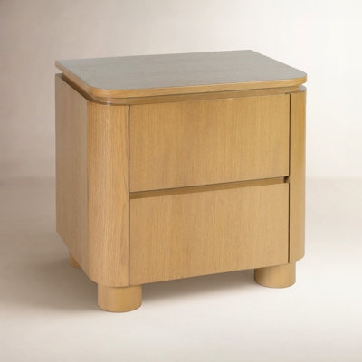 Nightstand, Slim Metal Base Wood & Black Mid Century Bedside